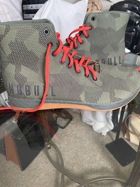 NOBULL Olive Green High-Top Trainers with Orange Laces